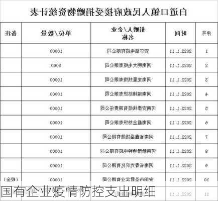 国有企业疫情防控支出明细