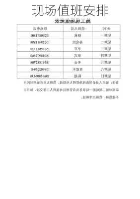 现场值班安排