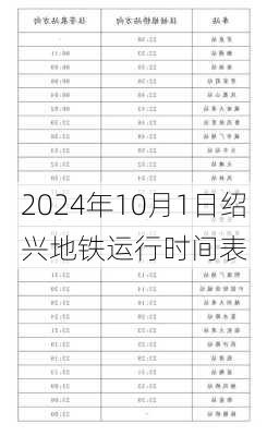 2024年10月1日绍兴地铁运行时间表