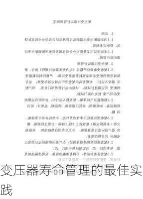 变压器寿命管理的最佳实践