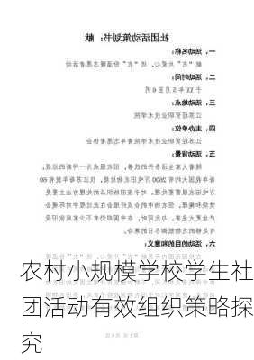 农村小规模学校学生社团活动有效组织策略探究