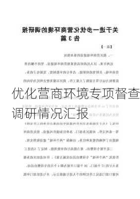 优化营商环境专项督查调研情况汇报