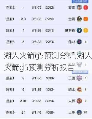 湖人火箭g5预测分析,湖人火箭g5预测分析报告