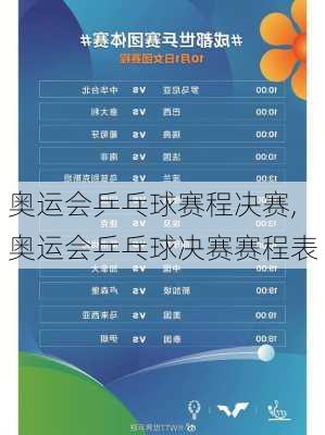 奥运会乒乓球赛程决赛,奥运会乒乓球决赛赛程表