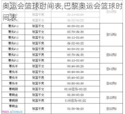 奥运会篮球时间表,巴黎奥运会篮球时间表