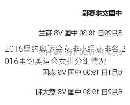 2016里约奥运会女排小组赛排名,2016里约奥运会女排分组情况
