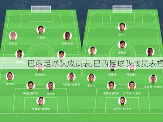巴西足球队成员表,巴西足球队成员表格