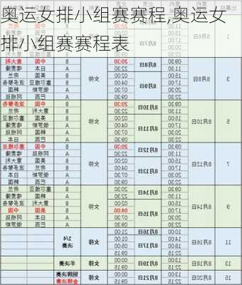 奥运女排小组赛赛程,奥运女排小组赛赛程表