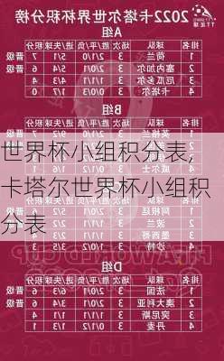 世界杯小组积分表,卡塔尔世界杯小组积分表