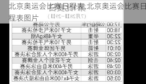 北京奥运会比赛日程表,北京奥运会比赛日程表图片