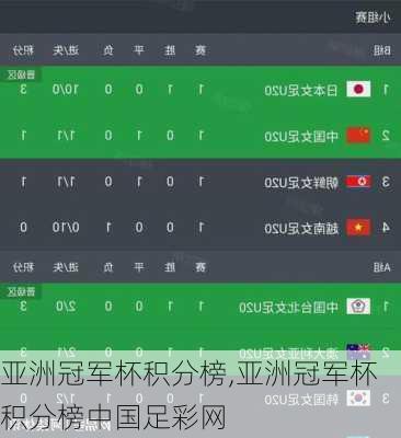 亚洲冠军杯积分榜,亚洲冠军杯积分榜中国足彩网