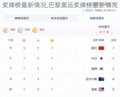 奖牌榜最新情况,巴黎奥运奖牌榜最新情况