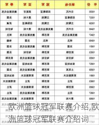 欧洲篮球冠军联赛介绍,欧洲篮球冠军联赛介绍词