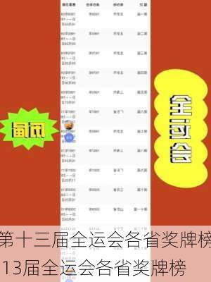 第十三届全运会各省奖牌榜,13届全运会各省奖牌榜