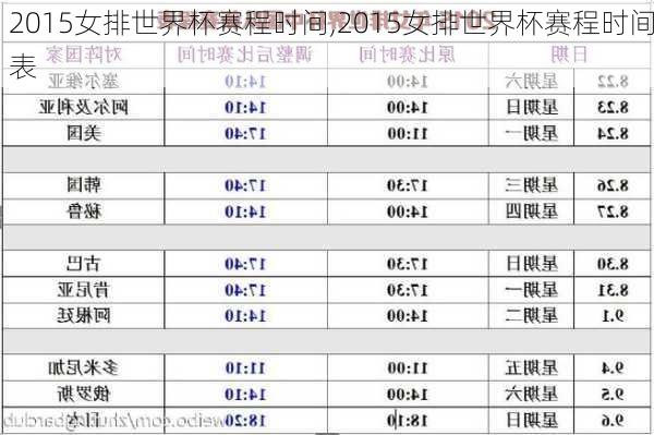 2015女排世界杯赛程时间,2015女排世界杯赛程时间表