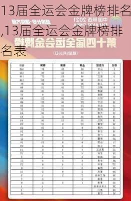 13届全运会金牌榜排名,13届全运会金牌榜排名表