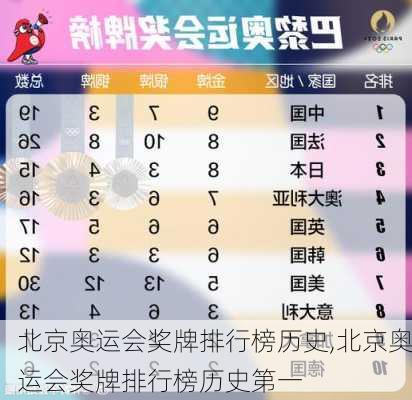 北京奥运会奖牌排行榜历史,北京奥运会奖牌排行榜历史第一