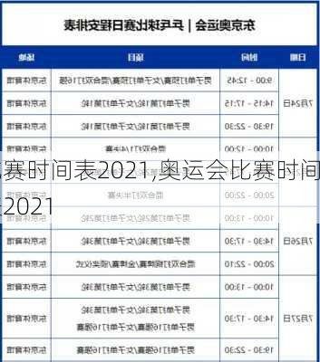 比赛时间表2021,奥运会比赛时间表2021