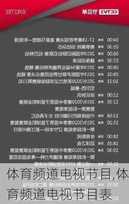 体育频道电视节目,体育频道电视节目表
