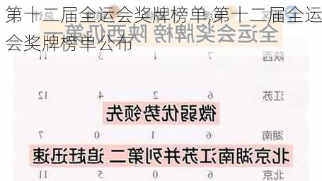 第十二届全运会奖牌榜单,第十二届全运会奖牌榜单公布