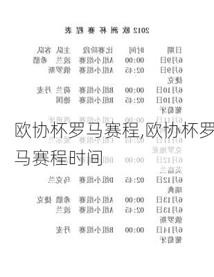 欧协杯罗马赛程,欧协杯罗马赛程时间