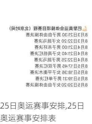 25日奥运赛事安排,25日奥运赛事安排表