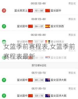 女篮季前赛程表,女篮季前赛程表最新