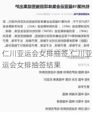 仁川亚运会女排抽签,仁川亚运会女排抽签结果