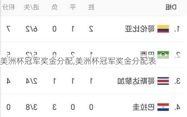 美洲杯冠军奖金分配,美洲杯冠军奖金分配表