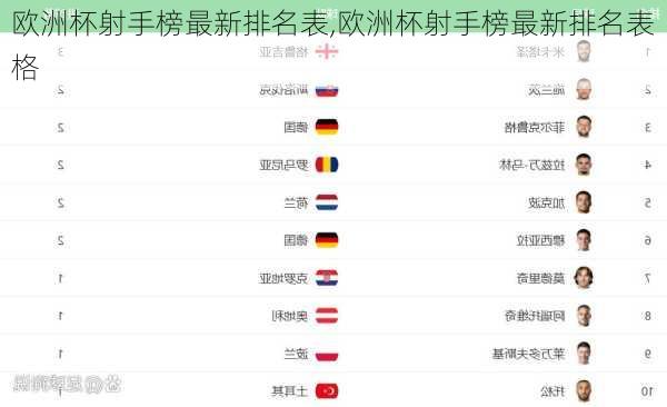 欧洲杯射手榜最新排名表,欧洲杯射手榜最新排名表格