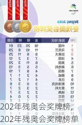 202年残奥会奖牌榜,202年残奥会奖牌榜单