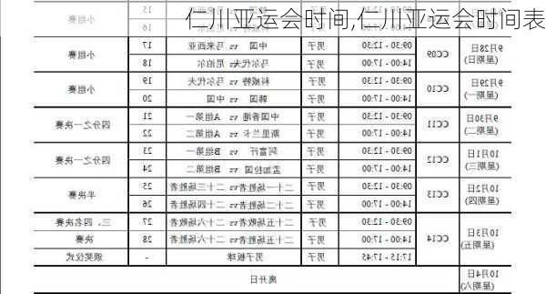 仁川亚运会时间,仁川亚运会时间表