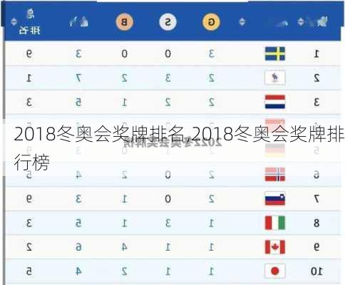 2018冬奥会奖牌排名,2018冬奥会奖牌排行榜