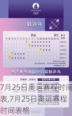 7月25日奥运赛程时间表,7月25日奥运赛程时间表格