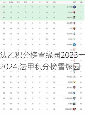 法乙积分榜雪缘园2023一2024,法甲积分榜雪缘园