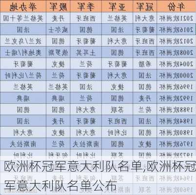 欧洲杯冠军意大利队名单,欧洲杯冠军意大利队名单公布