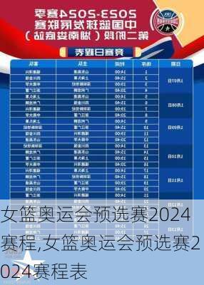 女篮奥运会预选赛2024赛程,女篮奥运会预选赛2024赛程表
