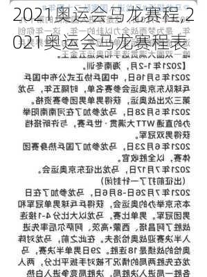 2021奥运会马龙赛程,2021奥运会马龙赛程表