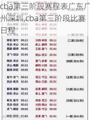 cba第三阶段赛程表广东广州深圳,cba第三阶段比赛日程
