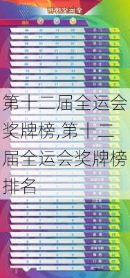 第十二届全运会奖牌榜,第十二届全运会奖牌榜排名