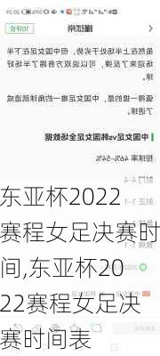 东亚杯2022赛程女足决赛时间,东亚杯2022赛程女足决赛时间表