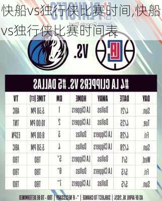 快船vs独行侠比赛时间,快船vs独行侠比赛时间表