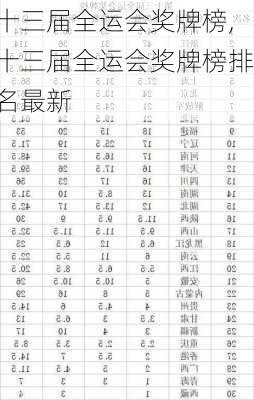 十三届全运会奖牌榜,十三届全运会奖牌榜排名最新