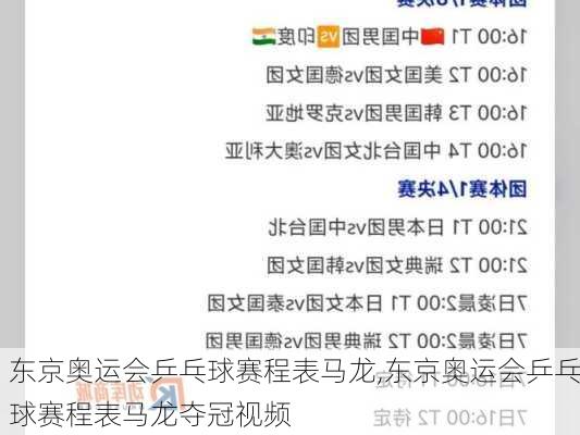 东京奥运会乒乓球赛程表马龙,东京奥运会乒乓球赛程表马龙夺冠视频