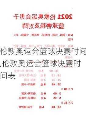 伦敦奥运会篮球决赛时间,伦敦奥运会篮球决赛时间表