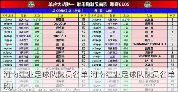 河南建业足球队队员名单,河南建业足球队队员名单照片