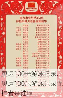 奥运100米游泳记录,奥运100米游泳记录保持者是谁啊