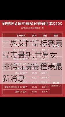 世界女排锦标赛赛程表最新,世界女排锦标赛赛程表最新消息
