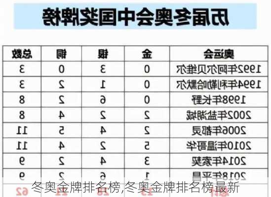 冬奥金牌排名榜,冬奥金牌排名榜最新