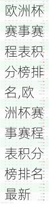 欧洲杯赛事赛程表积分榜排名,欧洲杯赛事赛程表积分榜排名最新